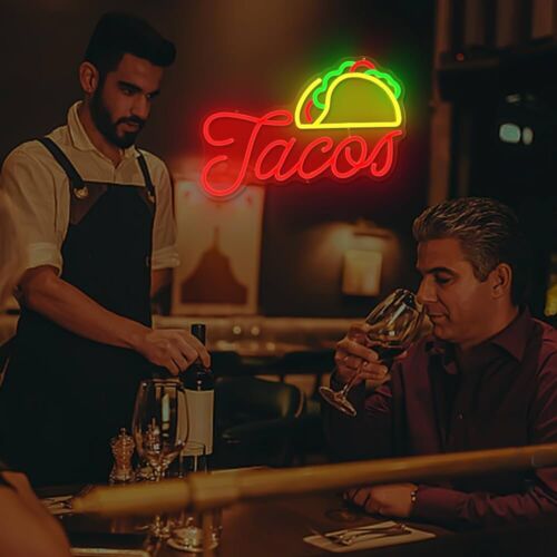 TACOS LED Neon Sign For Taco Shop, Kitchen, Restaurants, 10.6"x 15.3" Inches