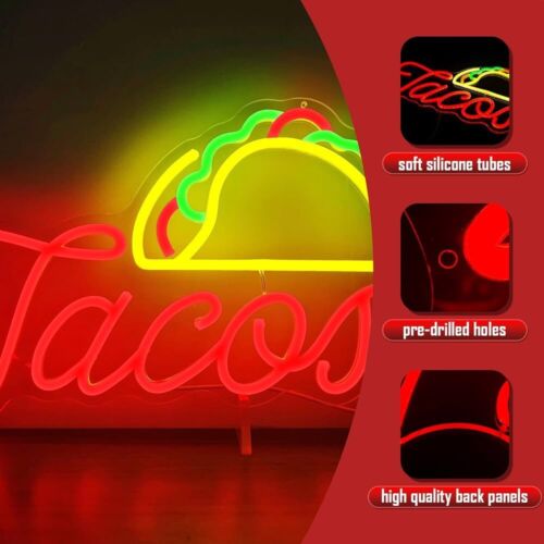 TACOS LED Neon Sign For Taco Shop, Kitchen, Restaurants, 10.6"x 15.3" Inches