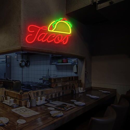 TACOS LED Neon Sign For Taco Shop, Kitchen, Restaurants, 10.6"x 15.3" Inches