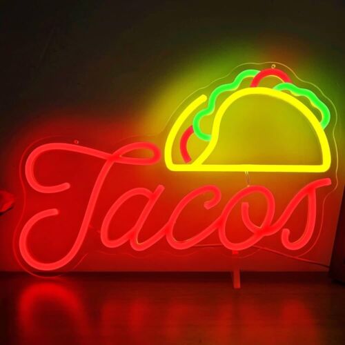 TACOS LED Neon Sign For Taco Shop, Kitchen, Restaurants, 10.6"x 15.3" Inches