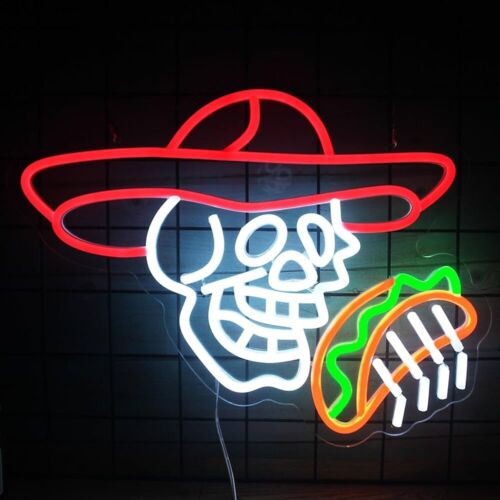 Calavera Taco Neon Sign For Food Shop, Kitchen, Restaurants, 12.9"x 16.5" Inches