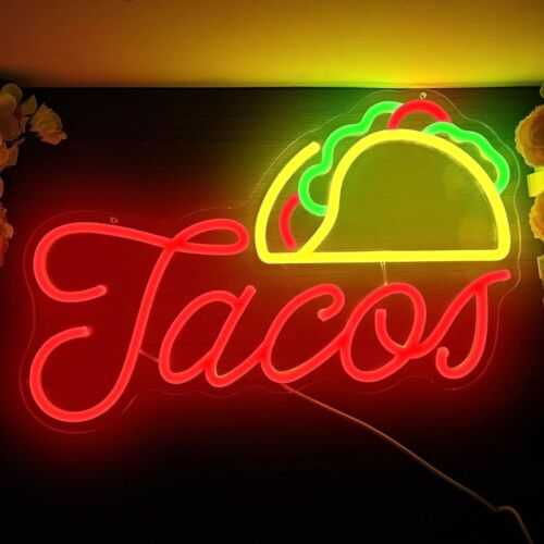 TACOS LED Neon Sign For Taco Shop, Kitchen, Restaurants, 10.6"x 15.3" Inches