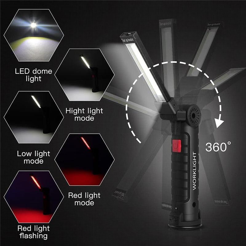 LED Work, Camping, Hiking, Outdoor Rechargeable Flashlight with Magnetic Base Hook 360°Rotation