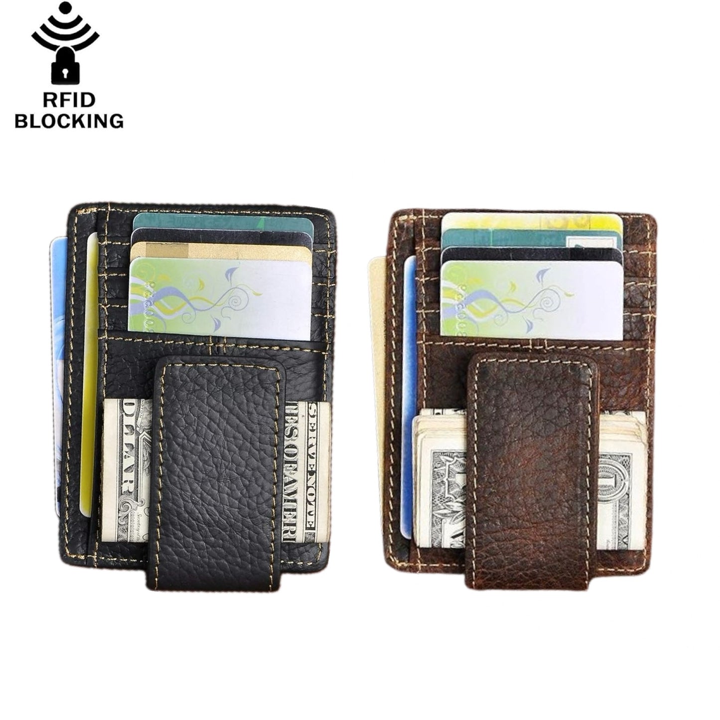 Men's RFID Blocking Money Clip Slim Wallet Genuine Leather Cowhide