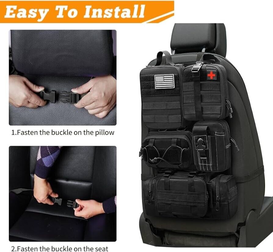 Tactical Vehicle Seat Back Organizer Panel with 5 Detachable MOLLE, Universal