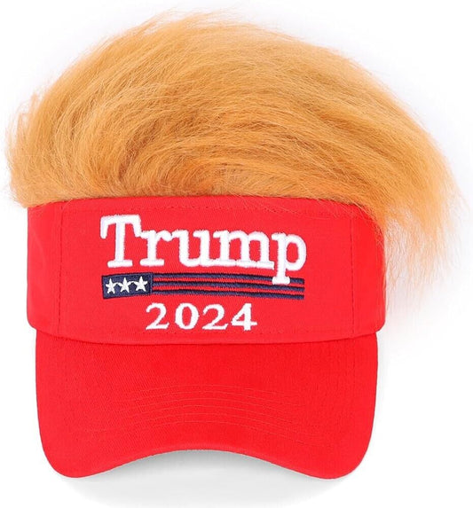 President Donald TRUMP 2024 Red Trumpy Visor Hat w/Gold Hair MAGA Ships From USA