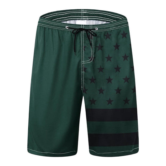 Men's Green US Flag Swim Shorts, Patriotic, Swim Trunks, Quick Dry, Board Shorts