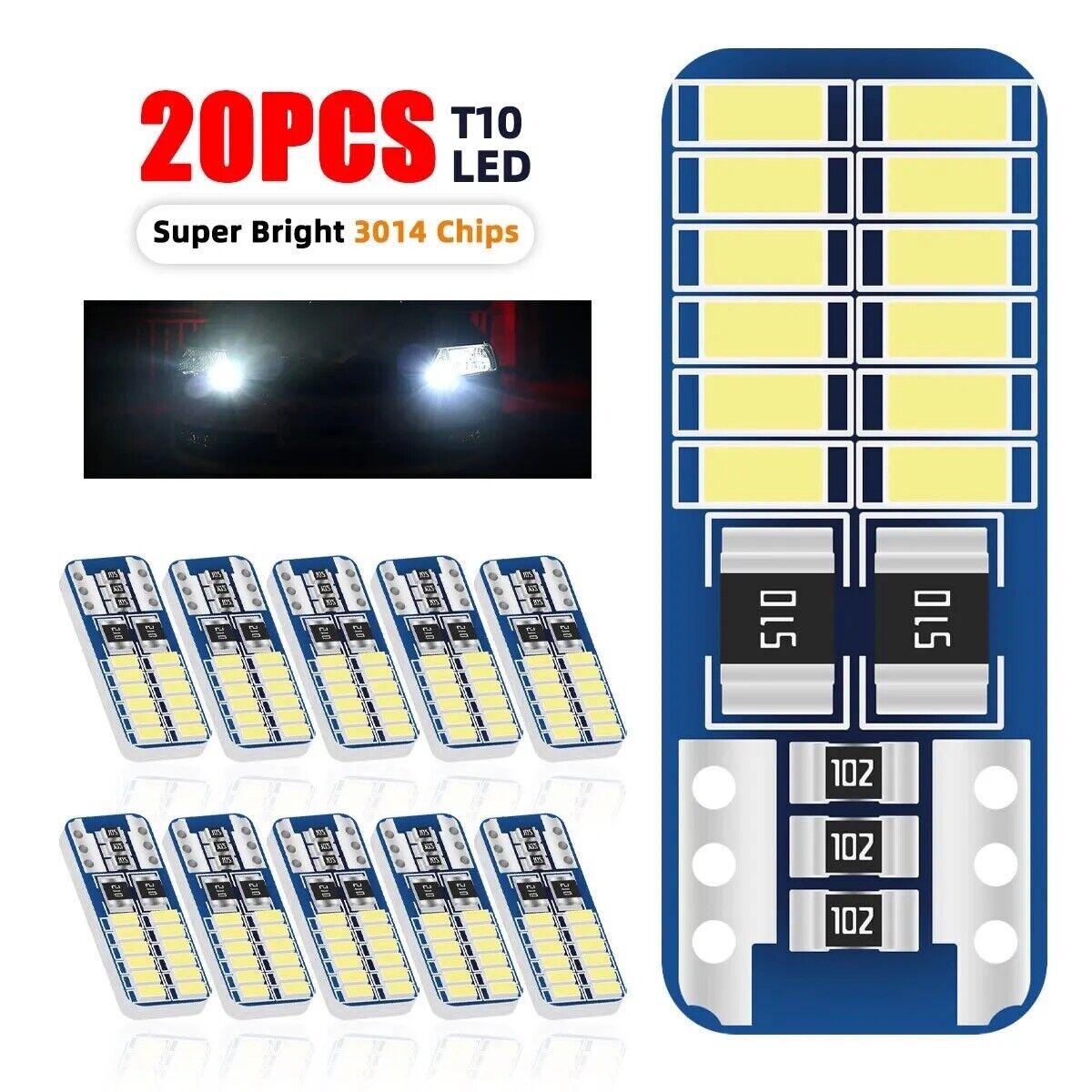 20x Bright T10, 168, 194  LED Automotive Bulbs White 6000K