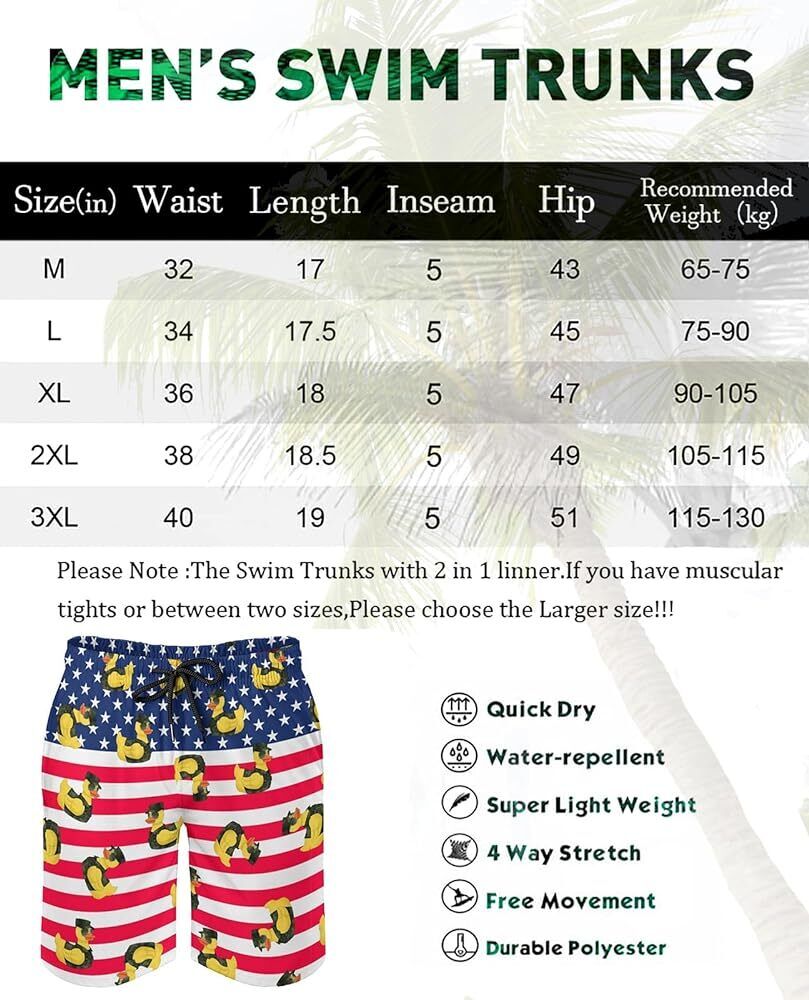 Men’s US Flag Battle Duck Swim Trunks with Compression Liner 7" Quick Dry