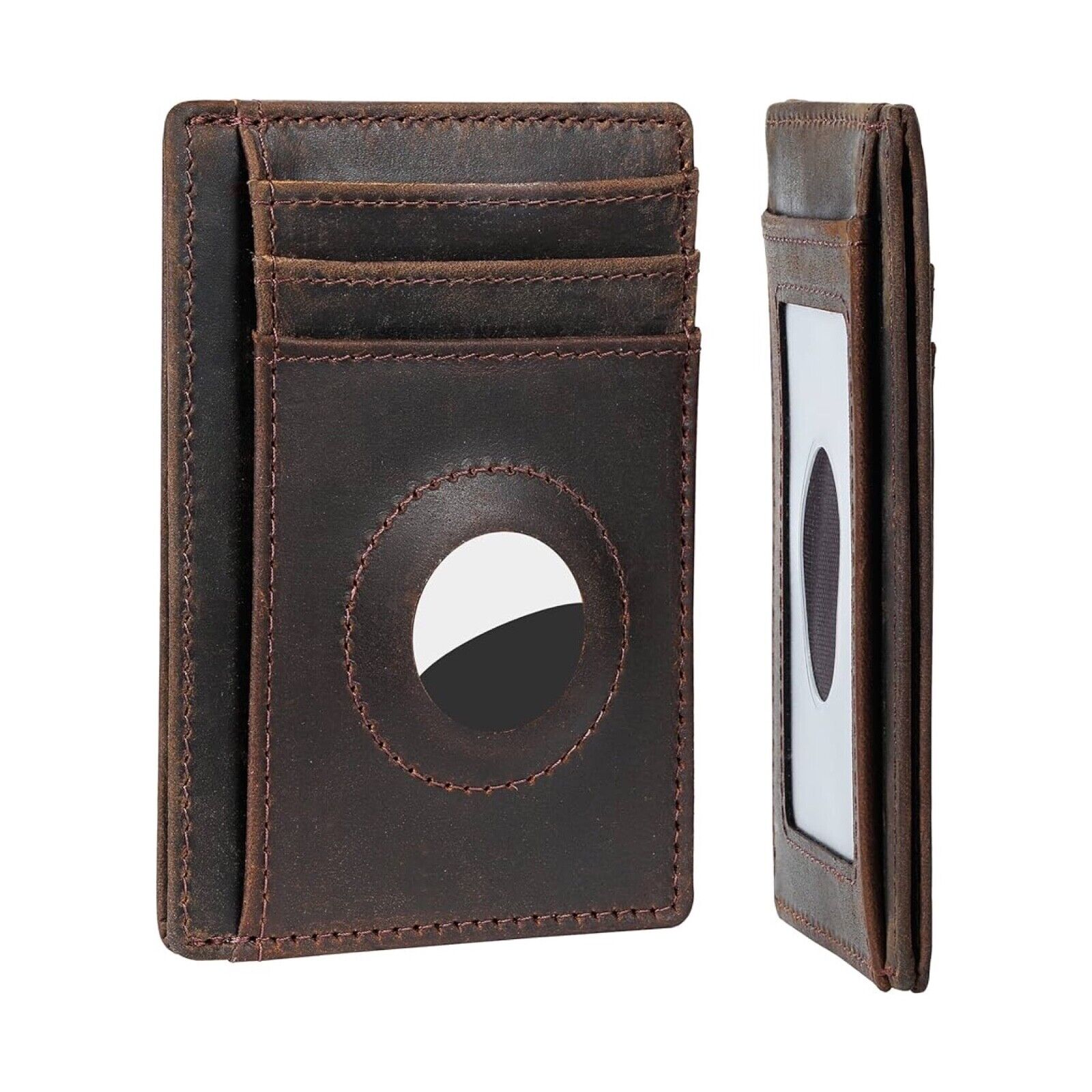 Slim Wallet for AirTag Genuine Leahter Front Pocket Minimalist Wallet