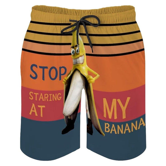 Men's Swim Trunks, Stop Staring at my Banana, Funny, Quick Dry, Board Shorts