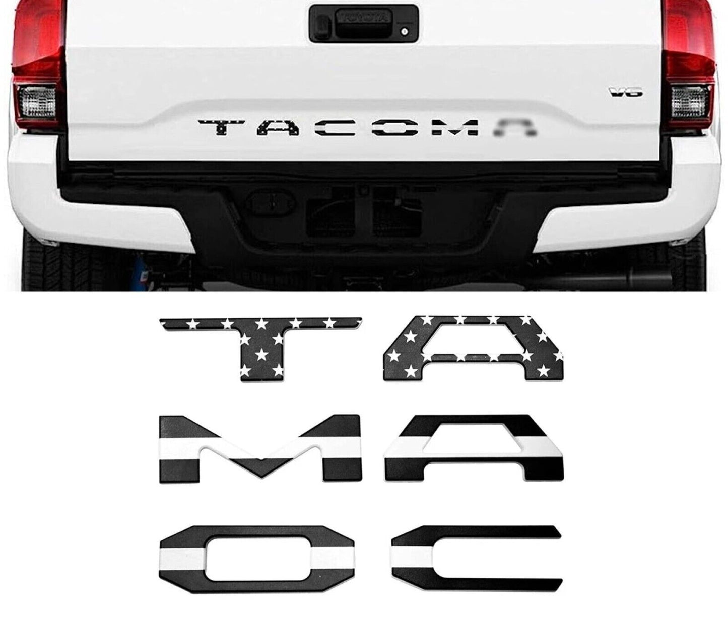 Toyota Tacoma 2016-2023 Tailgate Insert Letters, US Flag, Matte Black, Red