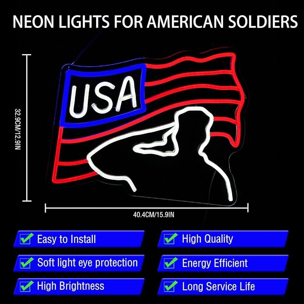 American Troop Salute Flag Neon Sign LED For Room, Garage 15.9” X 12.9” inch