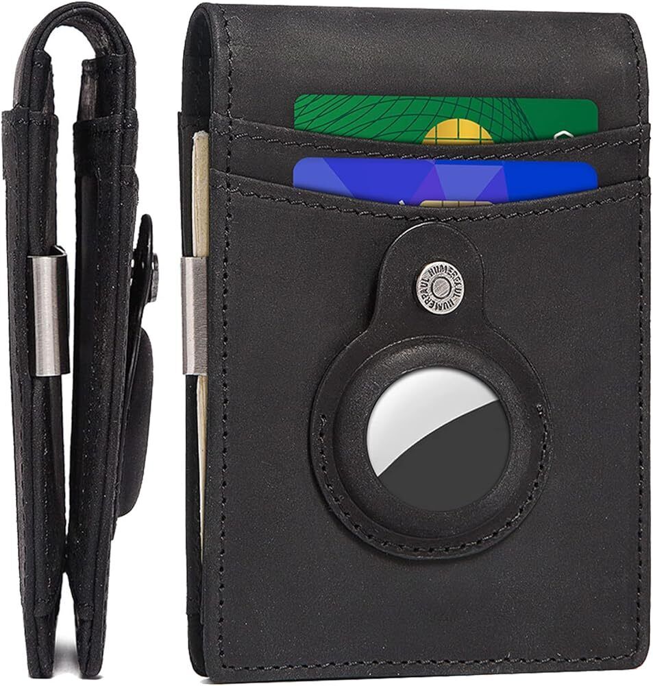 Men’s AirTag Wallet, Up to 10 Cards, Genuine Leather , RFID, and Money Clip