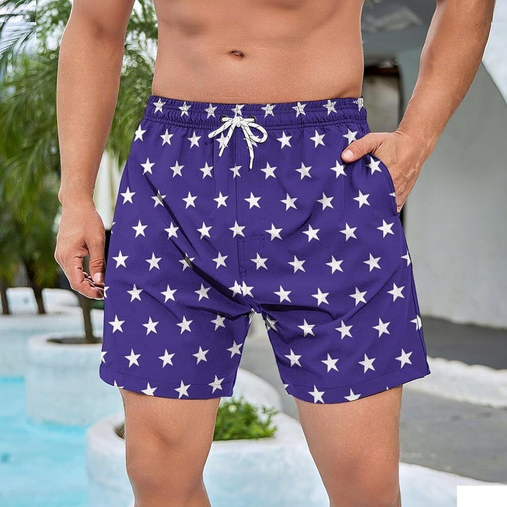 Men’s Star Spangled Swim Shorts with US Flag Compression Liner 7" Quick Dry