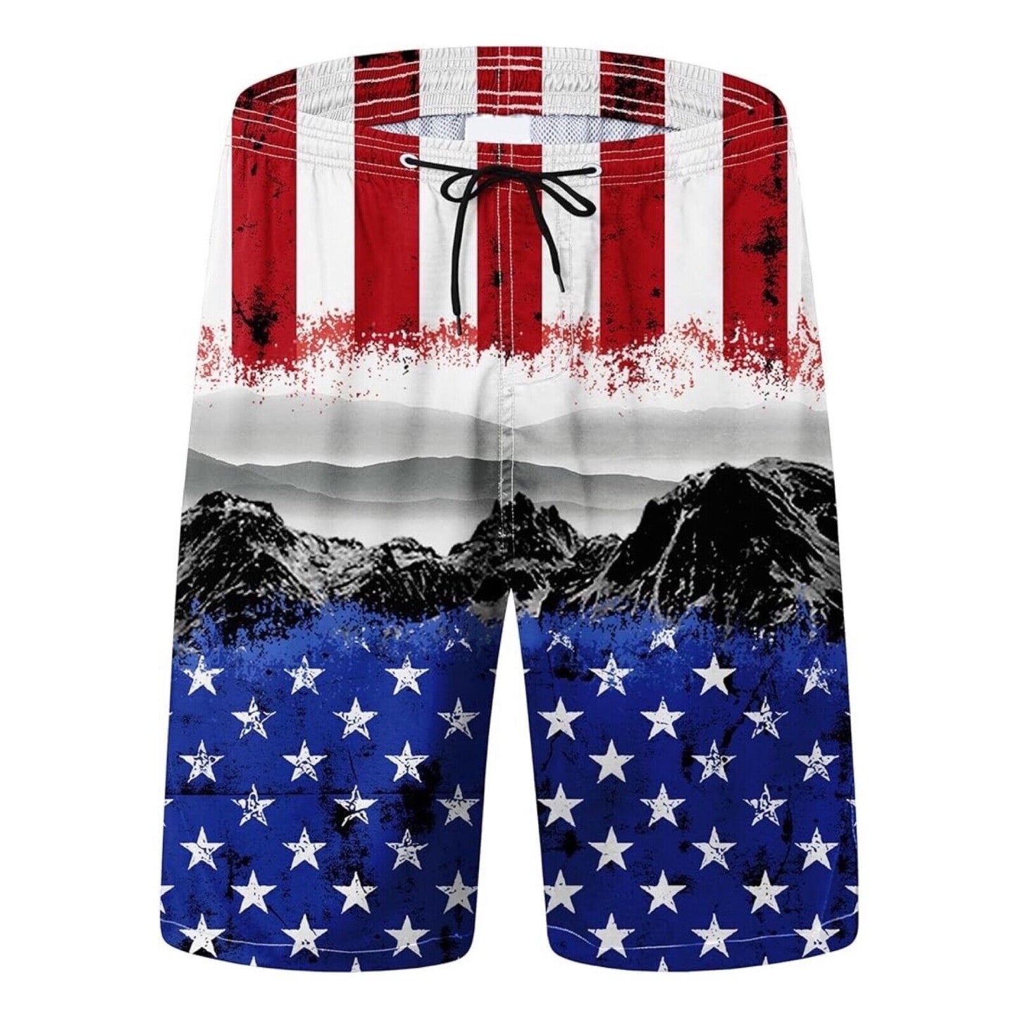 Men's US Flag, Mountains, Patriotic, Swim Trunks, Quick Dry, Board Shorts