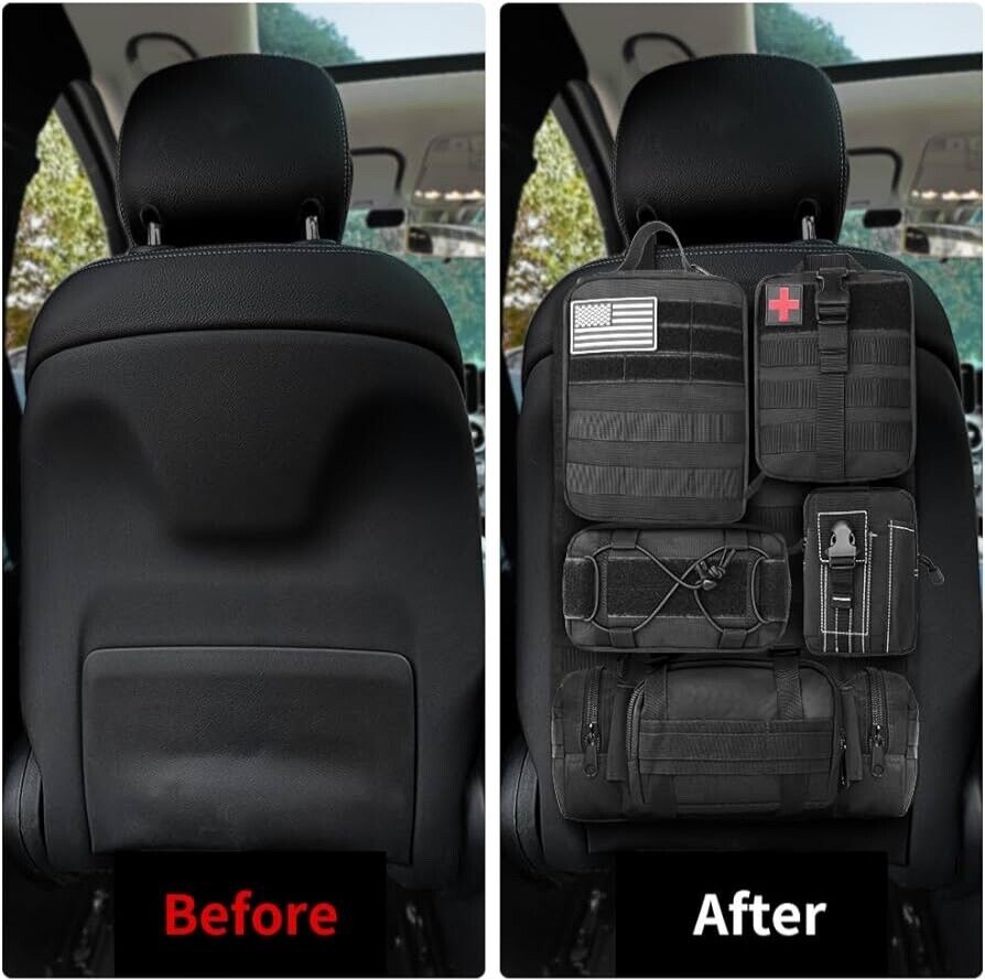Tactical Vehicle Seat Back Organizer Panel with 5 Detachable MOLLE, Universal