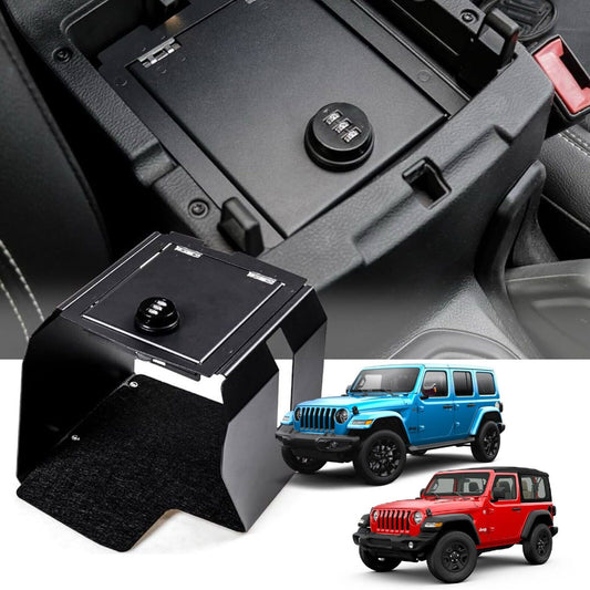 Center Console Safe Box for Jeep Wrangler JL, 2018 -2024, 2/4 Door, 3 Digit Lock