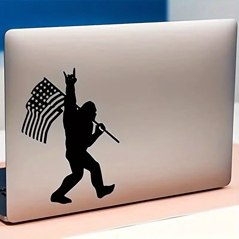 High-Quality Sasquatch Vinyl Decal Sticker, Rock On, American Flag