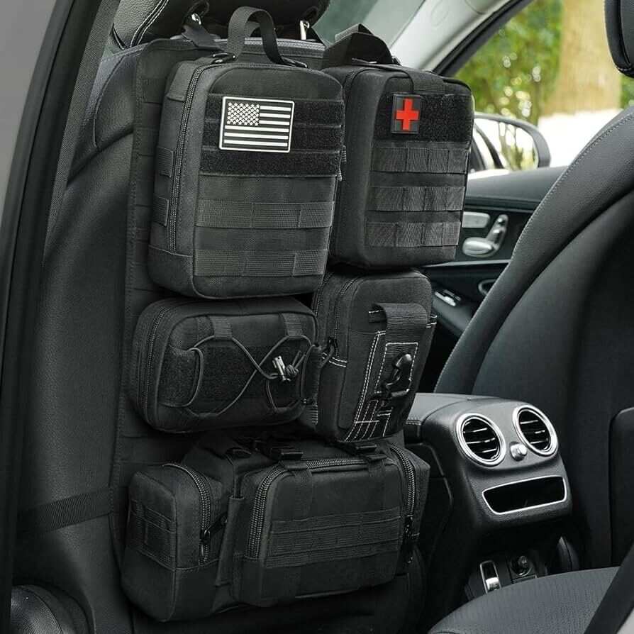 Tactical Vehicle Seat Back Organizer Panel with 5 Detachable MOLLE, Universal