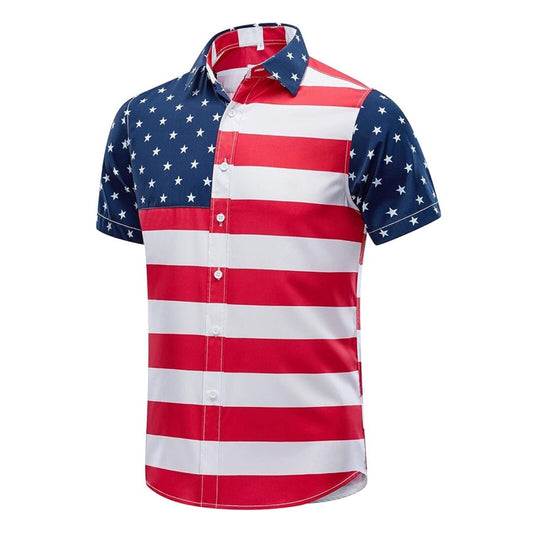 American Flag Button Down Short Sleeve Shirt - Mens