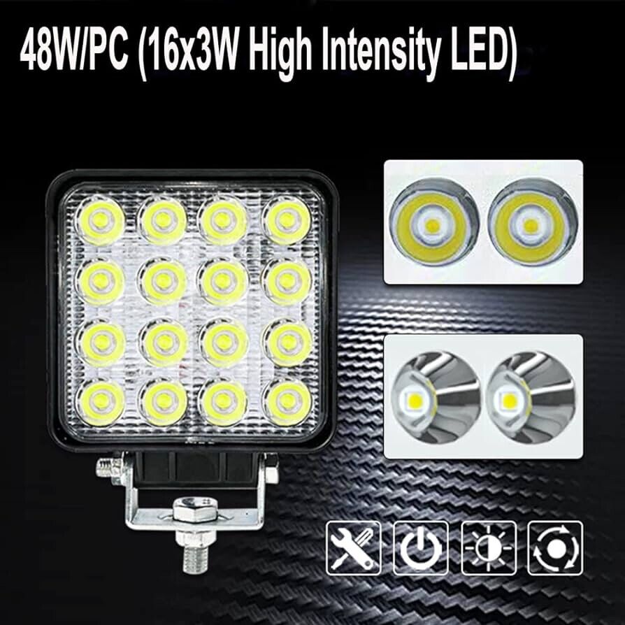 Square LED Pod Light 4 inch 48W, 2 Pack Work, Offroad, Boating, Truck Light LED