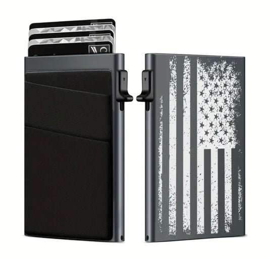 Men's White US Flag Slim Pop Up Card Wallet RFID Blocking