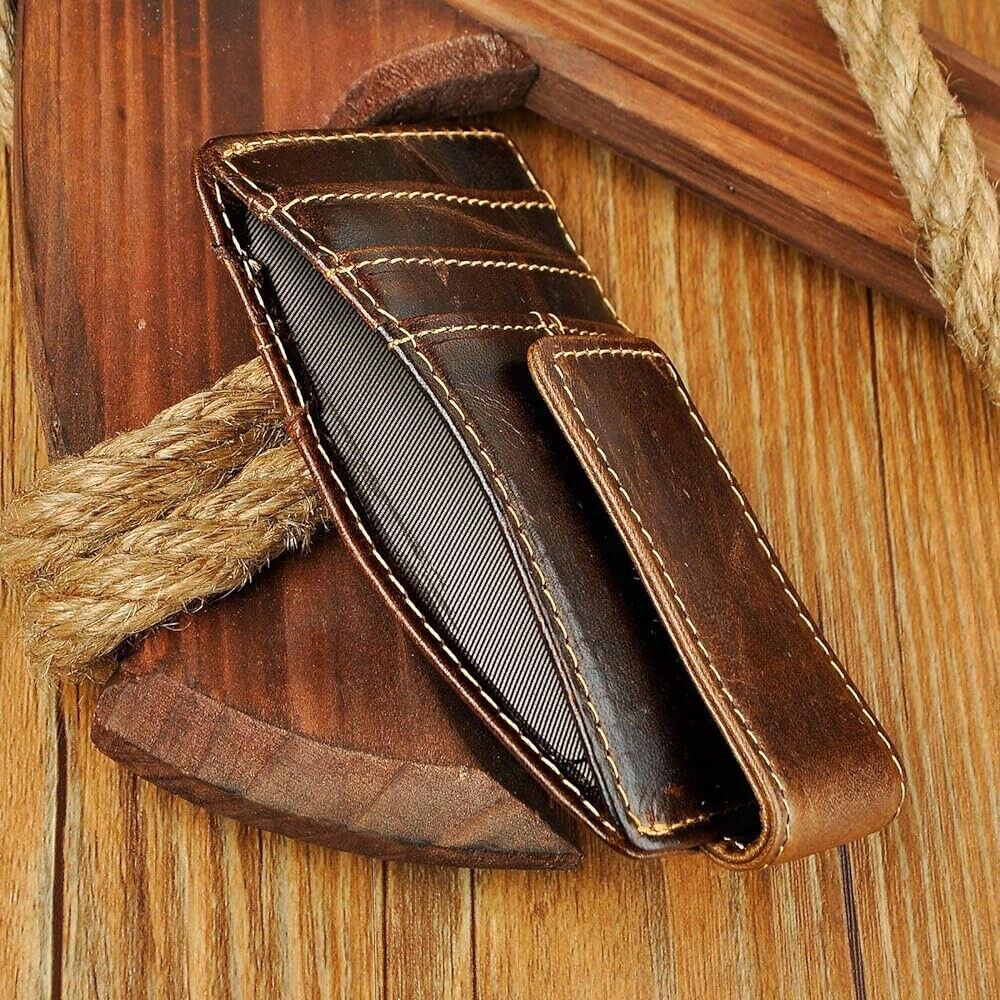 Men's RFID Blocking Money Clip Slim Wallet Genuine Leather Cowhide