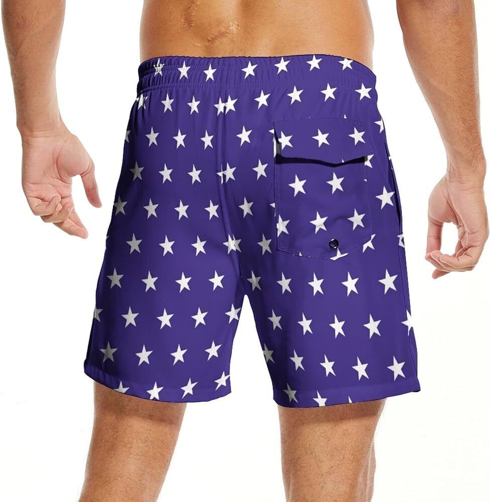 Men’s Star Spangled Swim Shorts with US Flag Compression Liner 7" Quick Dry