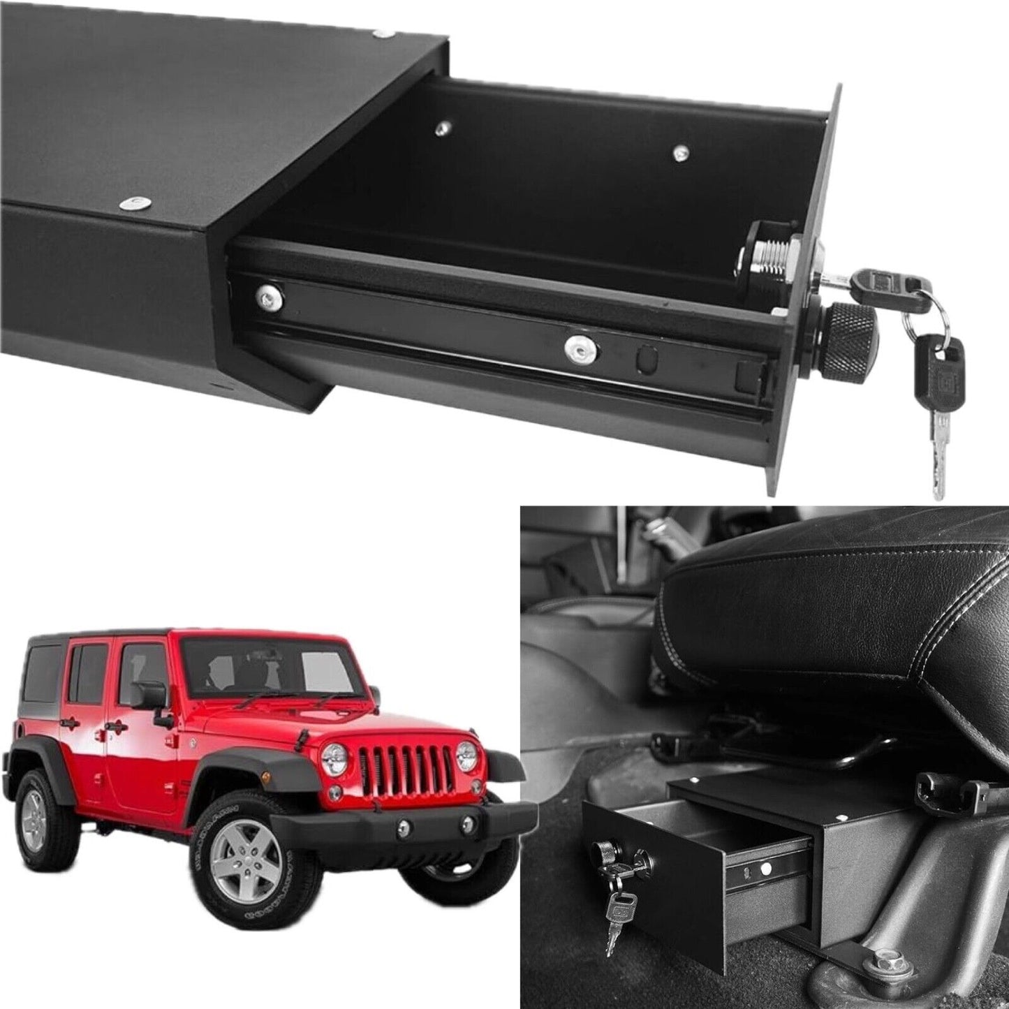 Under Seat Locking Security Drawer for Jeep JK Wrangler