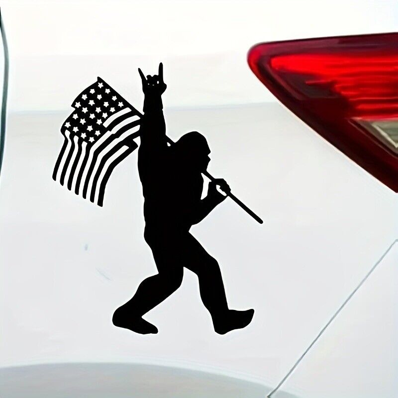 High-Quality Sasquatch Vinyl Decal Sticker, Rock On, American Flag