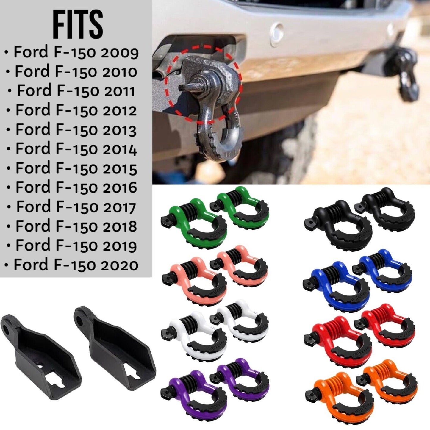 Ford F-150 Front Demon Tow Hook with 3/4" Shackle D Rings