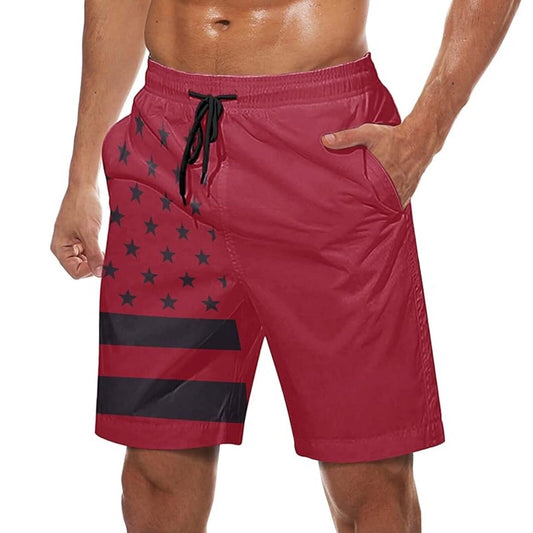 Men's Red US Flag Swim Shorts, Patriotic, Swim Trunks, Quick Dry, Board Shorts