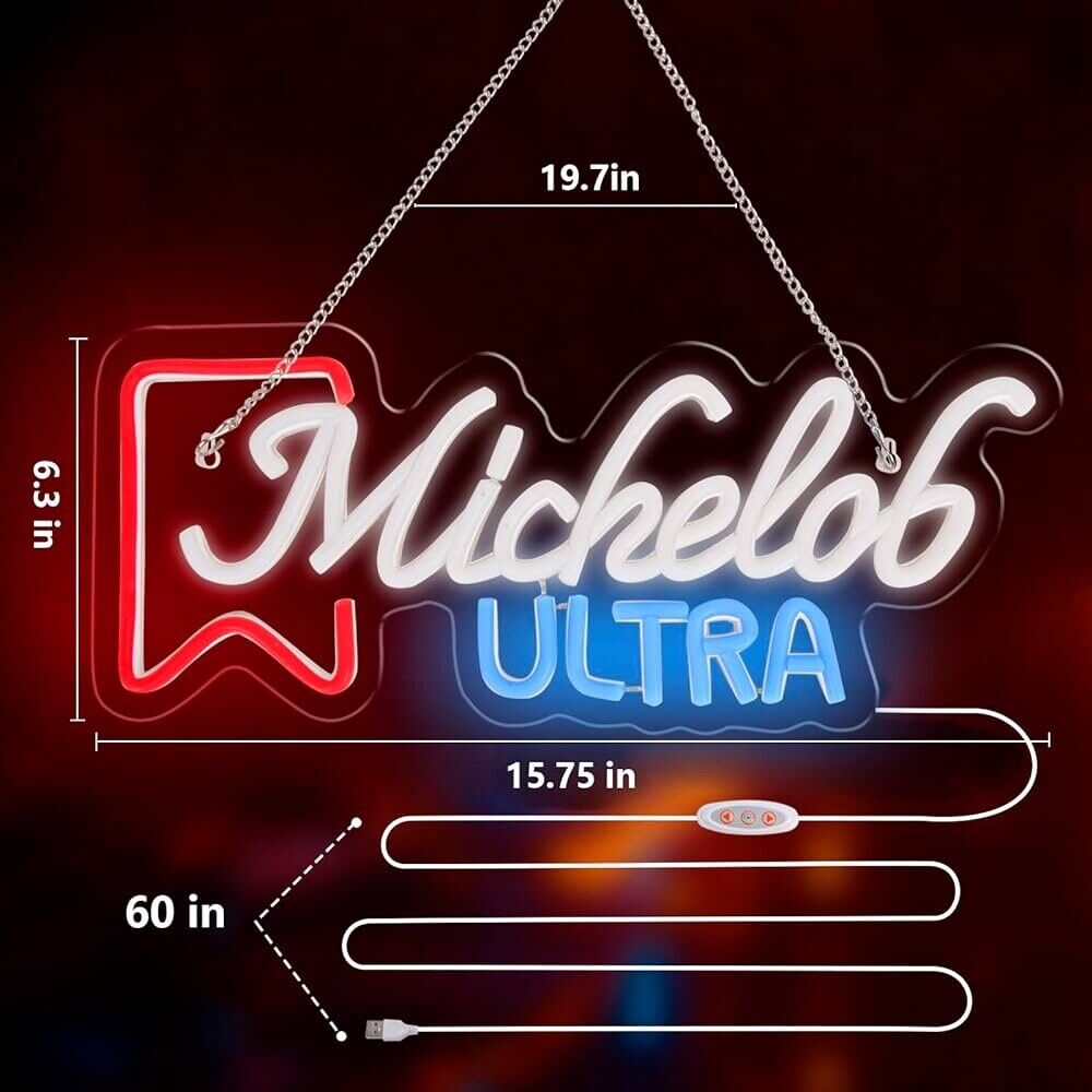 Michelob Ultra Beer LED Neon Sign For Bar, Garage, Mancave 6”x 16” Inch