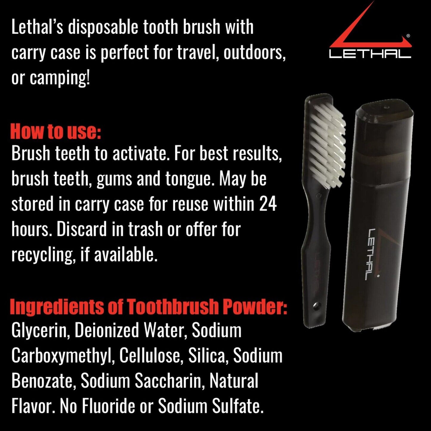 Lethal Hunting Prepasted Field Toothbrush and Carry Case 4-Pack