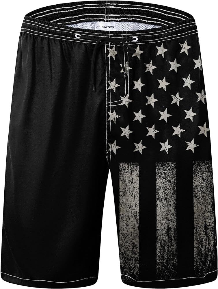 Men's Quick Dry Swim Trunks Black American Flag