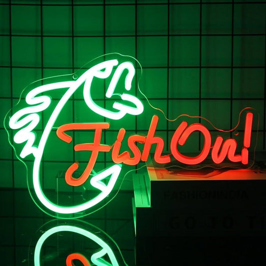 Fish On Neon Sign LED For Room, Bar, Garage , Man-cave 9.8” x 13.6” inch