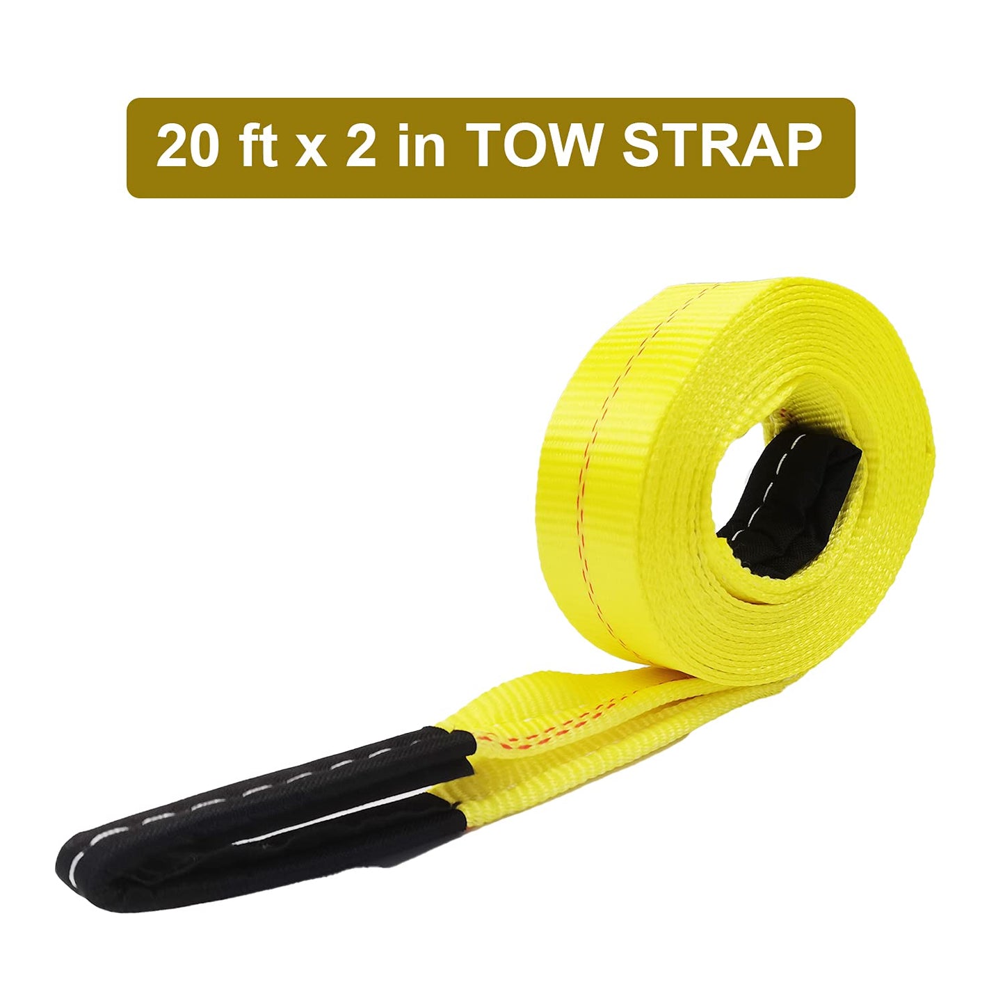 Tow Strap 20ft or 30ft, 2 inch Recovery Rope 10,000 lbs Load Capacity