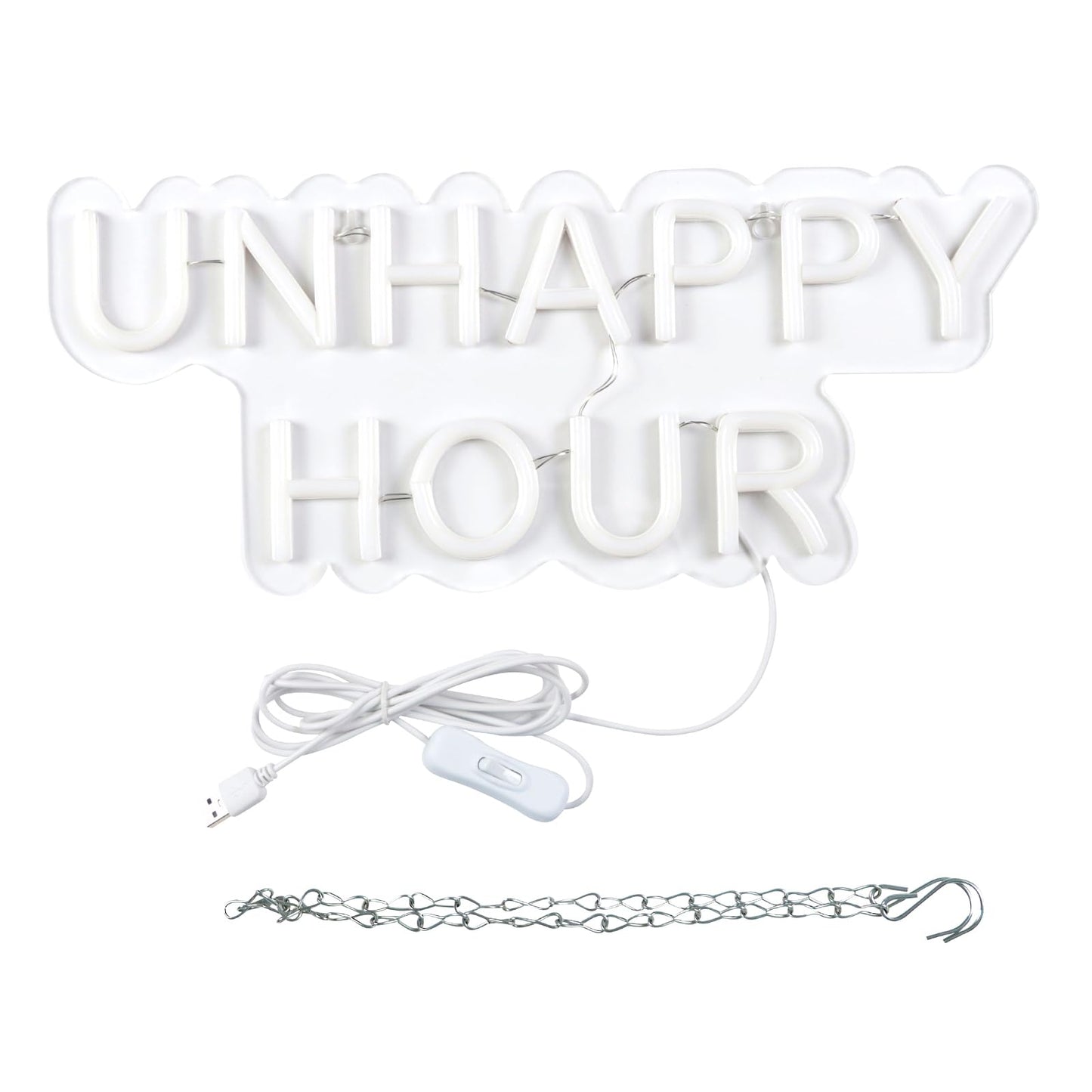 Unhappy Hour Neon LED Sign Light, USB, Easy Hanging.