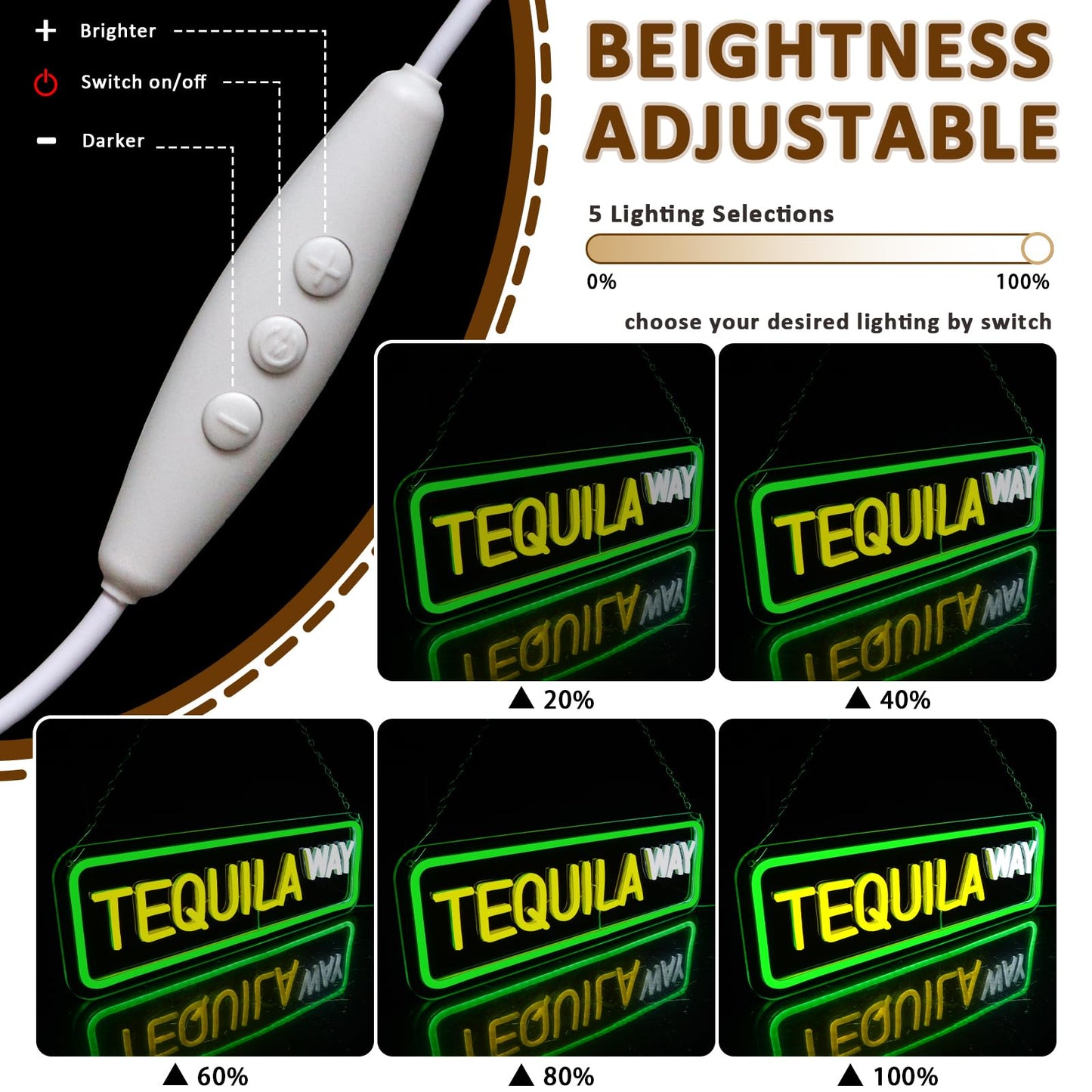 Tequila Way Neon Sign for Wall, USB, Dimmable, 17x6 inches