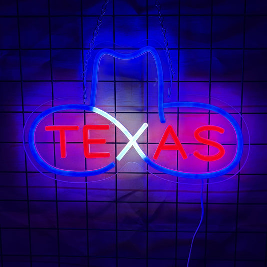 Texas Cowboy Hat Neon LED Sign, USB, Dimmable,  12.4”x9.1” Inch