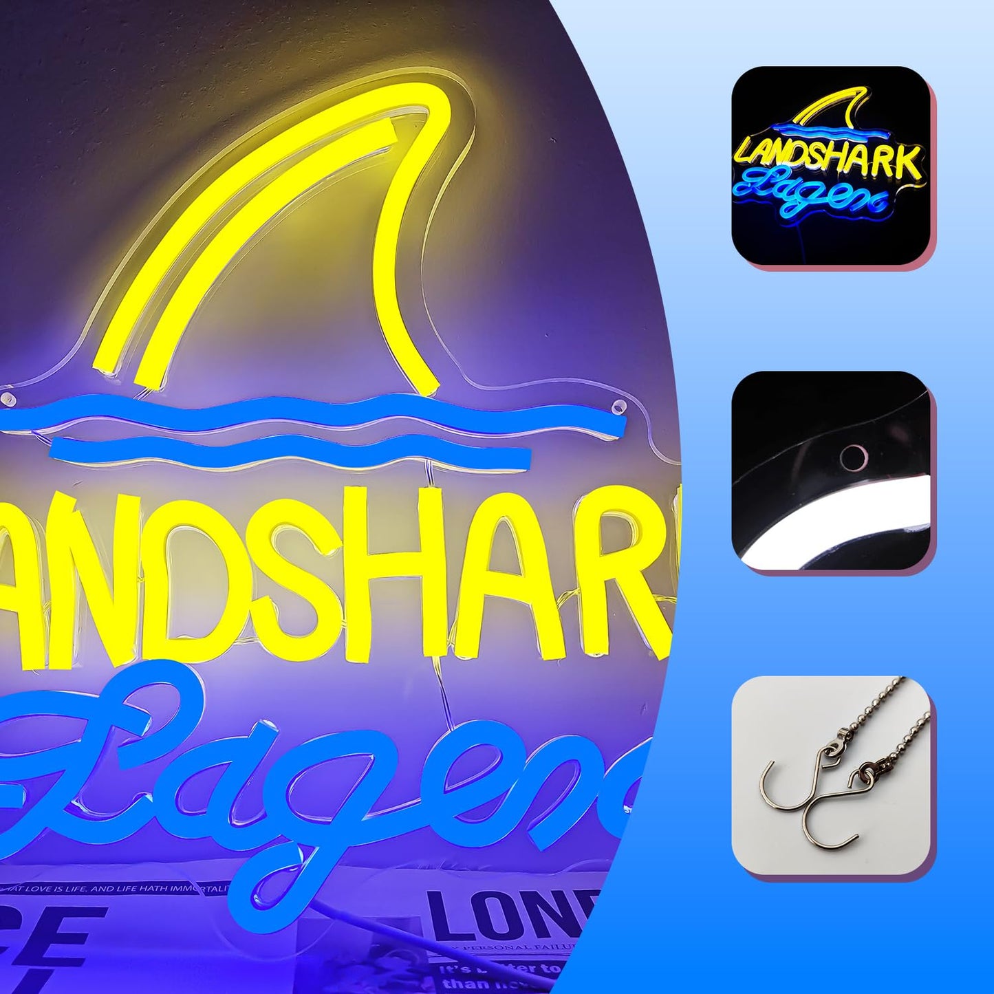 Bar Neon Sign LED L Shark, Bar, Garage , Man-cave 12.7'' X 11.8'' INCH