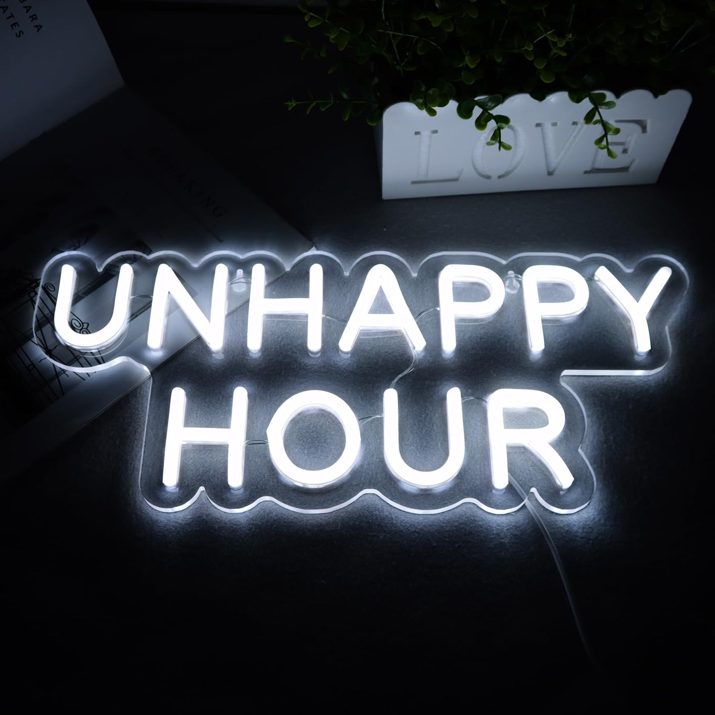 Unhappy Hour Neon LED Sign Light, USB, Easy Hanging.