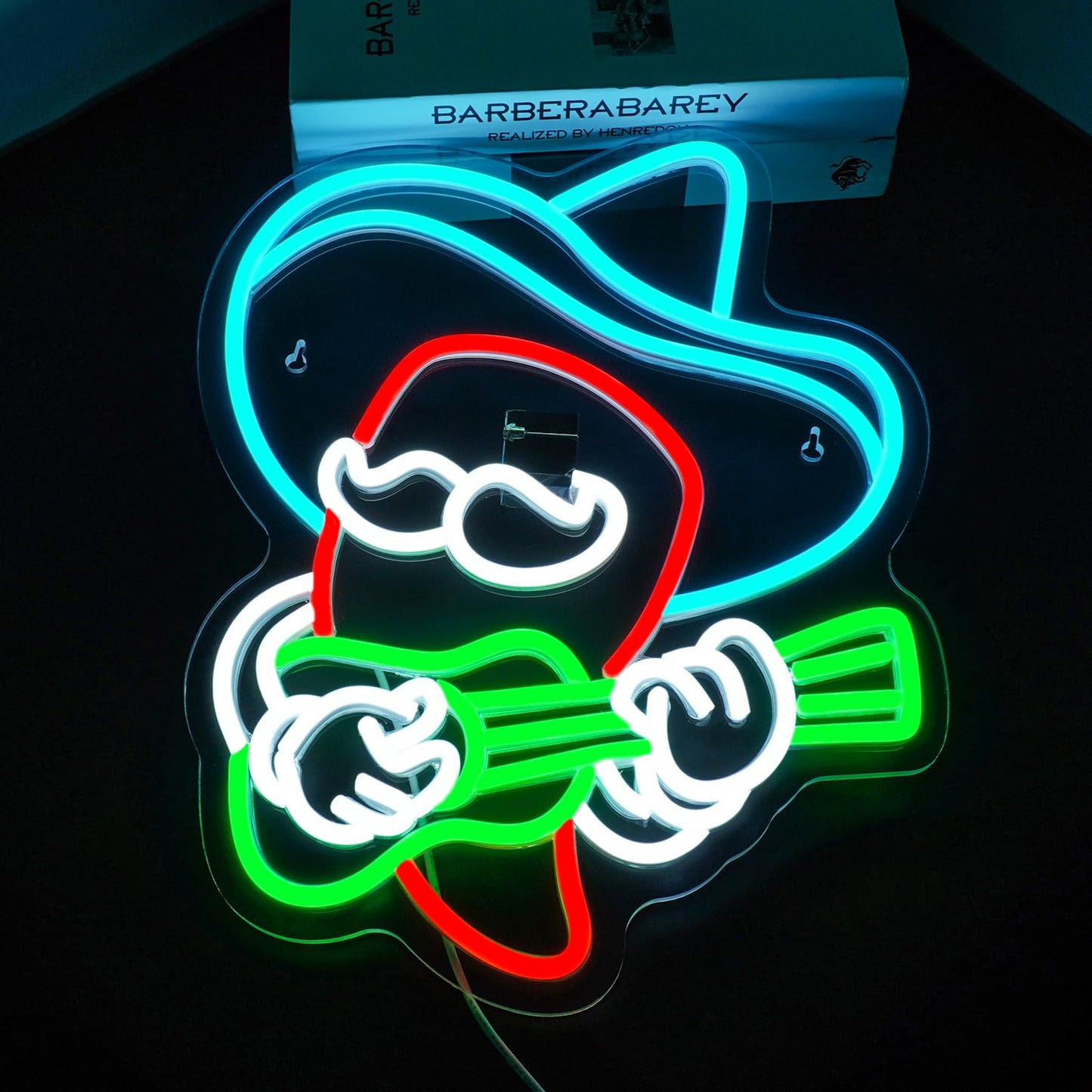 Sombrero Chili Pepper Guitar Man LED Sign, USB Dimmable, 15x13 inches