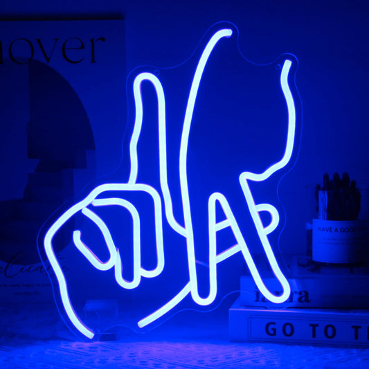 Kullneon Los Angeles Gesture Neon Sign Baseball Team Neon Lights for Man Cave Decor Blue Letters Gesture LED Sign Fingers Neon Wall Sign LA Neon Signs for Wall Bedroom Garage Game Room Decor