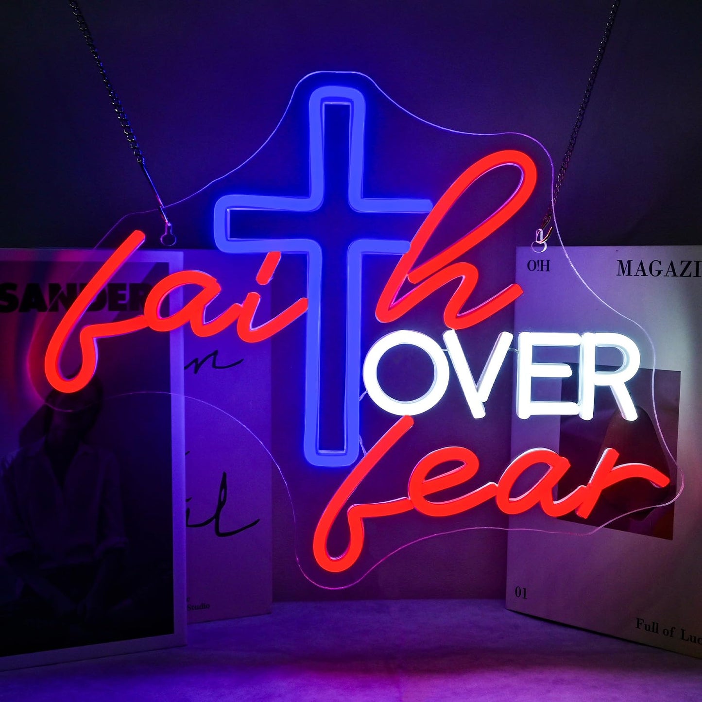 Faith Over Fear Neon LED Sign, Dimmable, USB, 16.1'' x 12.5'' inches