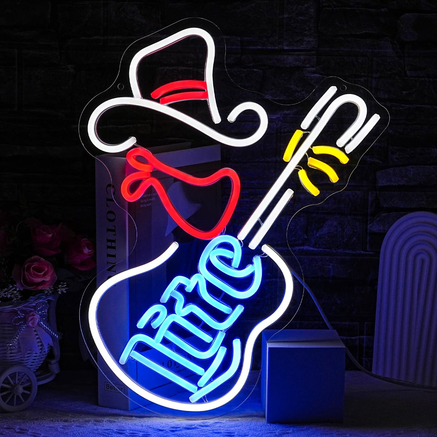 Cowboy Hat Beer Bar LED Sign, USB, Dimmable, 16.5"x13" inches