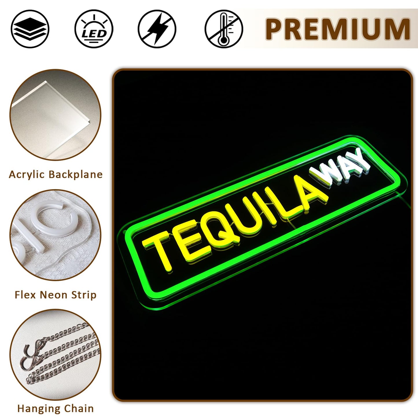 Tequila Way Neon Sign for Wall, USB, Dimmable, 17x6 inches