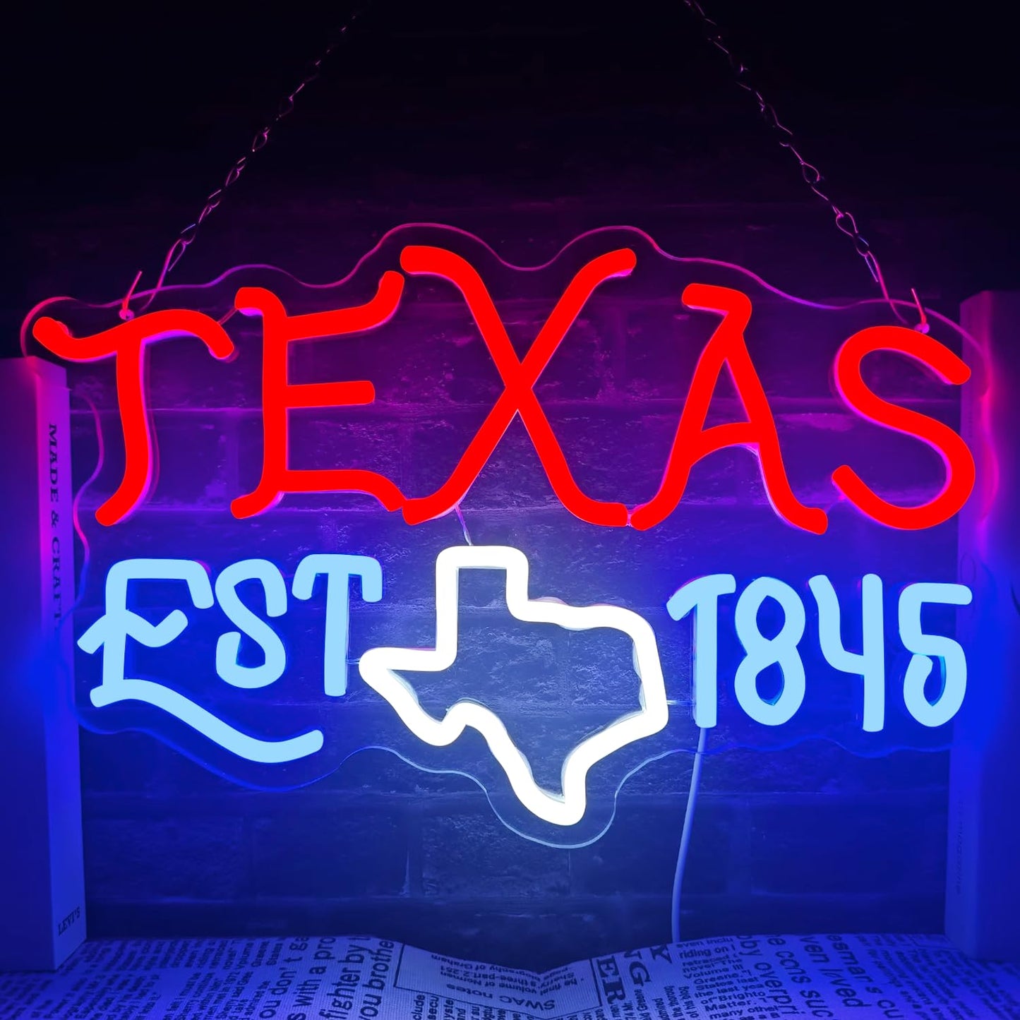 Texas Neon LED Sign Dimmable for Room, Man-Cave, Bar, Dorm, 14.9” x 9.4” inches