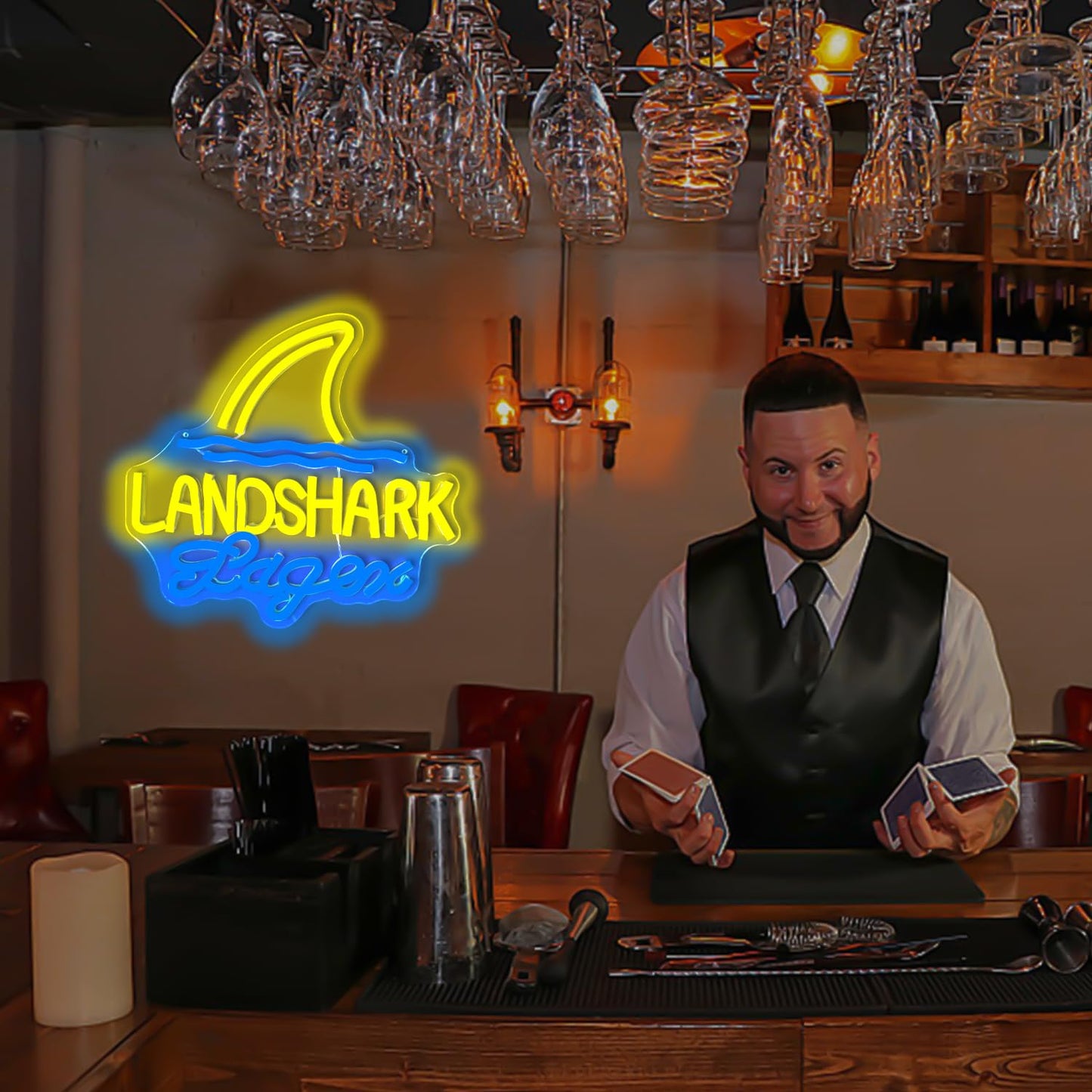 Bar Neon Sign LED L Shark, Bar, Garage , Man-cave 12.7'' X 11.8'' INCH